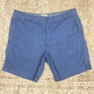 Faherty Men's Chino Shorts Linen Blend Denim Blue 35 Preppy Coastal Beach Casual